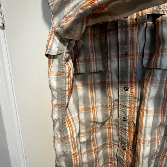 LL Bean Mens Medium Regular Vented Back Grey/orange plaid Button Up Seersucker. - Picture 11 of 16